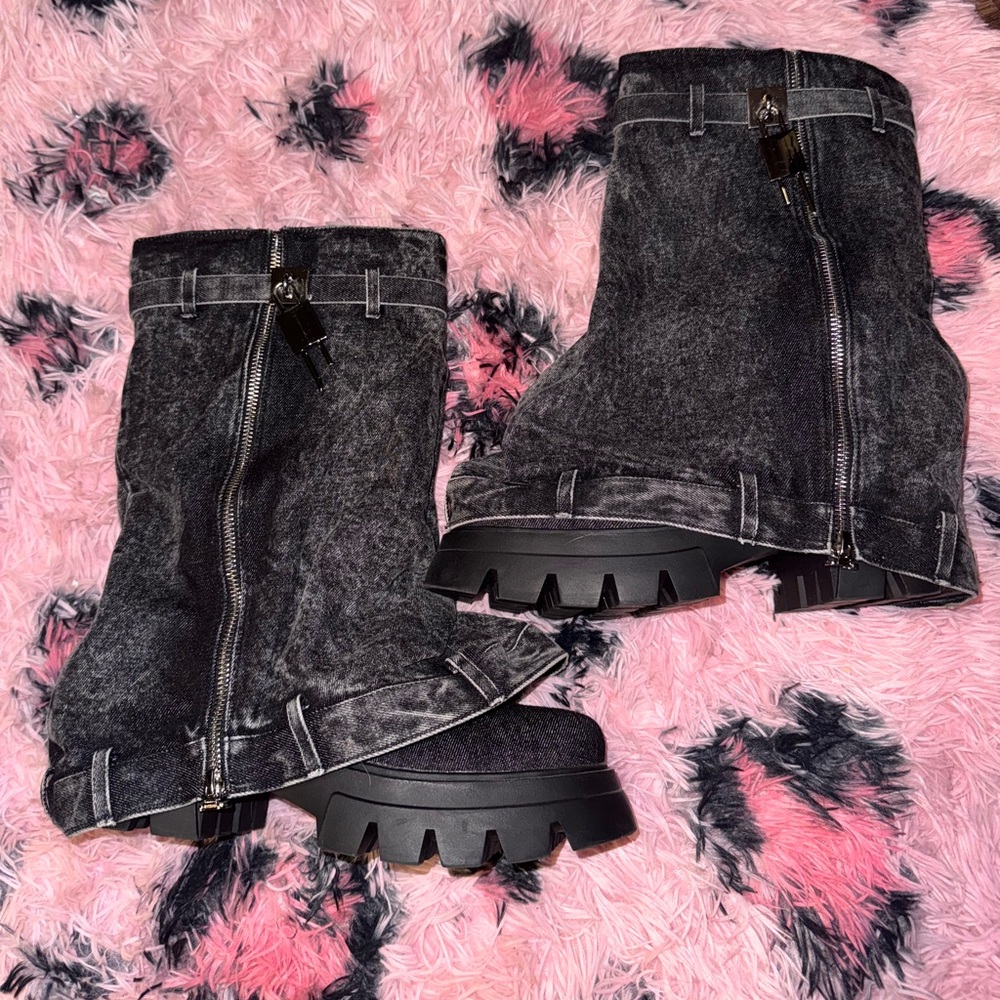 Black Denim Chunky Boots